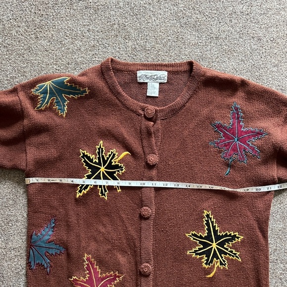 Vintage Alexa Grace Brown Leaves Cardigan Sweater Fall Autumn Grannycore Size S - Picture 11 of 12